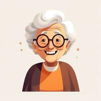 Happy Old Woman in Flat Minimalistic Animation AI Generated photo