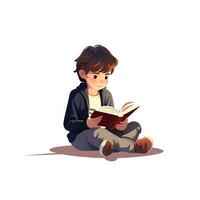 Child Reading Book in Flat Minimalistic Style AI Generated photo