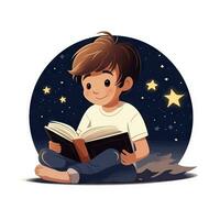 Child Reading Book in Flat Minimalistic Style AI Generated photo