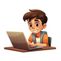 Young child using laptop in a minimalistic flat design AI Generated photo