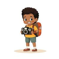 Curious Child with Camera in Minimalistic Flat Design AI Generated photo