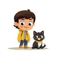 juguetón niño con gato en plano minimalista animación ai generado foto