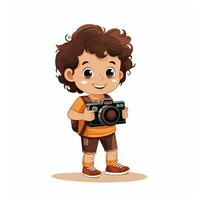 curioso niño con cámara en minimalista plano diseño ai generado foto