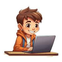 Young child using laptop in a minimalistic flat design AI Generated photo