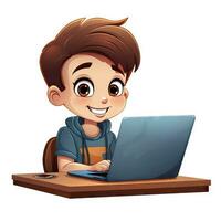 Young child using laptop in a minimalistic flat design AI Generated photo
