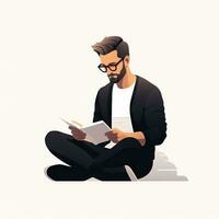 hombre leyendo libro en plano minimalista estilo ai generado foto