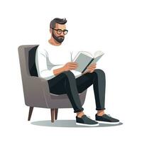 hombre leyendo libro en plano minimalista estilo ai generado foto
