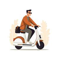 Man Riding Electric Scooter in Flat Minimalistic Style AI Generated photo