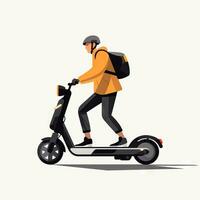 Man Riding Electric Scooter in Flat Minimal Style AI Generated photo