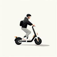 Man Riding Electric Scooter in Flat Minimalistic Style AI Generated photo