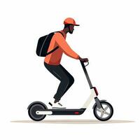 Man Riding Electric Scooter in Flat Minimalistic Style AI Generated photo