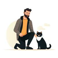 minimalista animación de un hombre con un gato ai generado foto