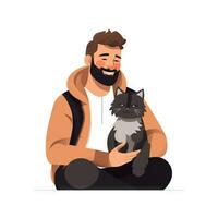 minimalista animación de un hombre con un gato ai generado foto