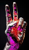 Metallic Hand Showing Iconic Rock and Roll Symbol AI Generated photo