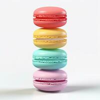 Stack of Colorful Macaroons on a Flat Minimal Background AI Generated photo