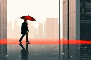 Walking in the Rain  Minimalistic Flat Design AI Generated photo