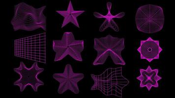 set of Vector Y2K Wireframe elements, grid lines in pink. retro 00s, 80s or 90s style wireframes. Vector illustration
