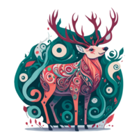 illustration of a a colorful cute reindeer fantasy swirls splas png