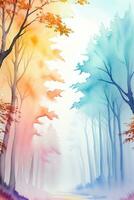 Watercolor Autumn Forest Illustration Background Wallpaper photo