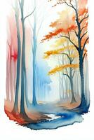 Watercolor Autumn Forest Illustration Background Wallpaper photo