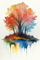 Watercolor Autumn Forest Illustration Background Wallpaper photo