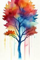 Watercolor Autumn Forest Illustration Background Wallpaper photo