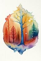 Watercolor Autumn Forest Illustration Background Wallpaper photo