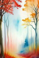 Watercolor Autumn Forest Illustration Background Wallpaper photo