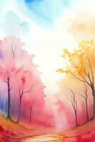 Watercolor Autumn Forest Illustration Background Wallpaper photo