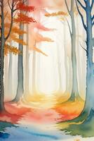 Watercolor Autumn Forest Illustration Background Wallpaper photo