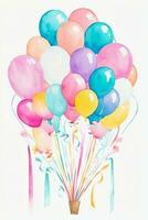 Watercolor Wedding or Birthday Greetings Card Background with Ballons and Flowers photo