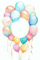 Watercolor Wedding or Birthday Greetings Card Background with Ballons and Flowers photo