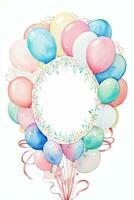 Watercolor Wedding or Birthday Greetings Card Background with Ballons and Flowers photo