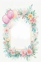 Watercolor Wedding or Birthday Greetings Card Background with Ballons and Flowers photo