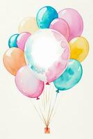 Watercolor Wedding or Birthday Greetings Card Background with Ballons and Flowers photo