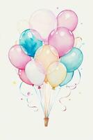 Watercolor Wedding or Birthday Greetings Card Background with Ballons and Flowers photo