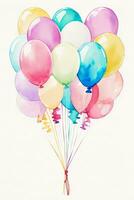 Watercolor Wedding or Birthday Greetings Card Background with Ballons and Flowers photo