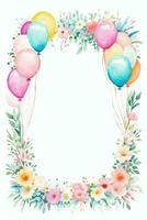 Watercolor Wedding or Birthday Greetings Card Background with Ballons and Flowers photo