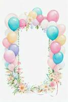 Watercolor Wedding or Birthday Greetings Card Background with Ballons and Flowers photo