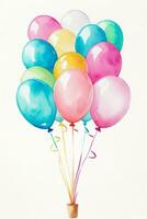 Watercolor Wedding or Birthday Greetings Card Background with Ballons and Flowers photo