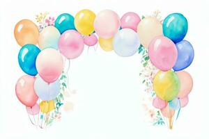 acuarela Boda o cumpleaños saludos tarjeta antecedentes con globos y flores foto