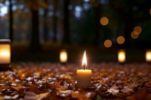 Photo of the candle and fall leaves wallpaper