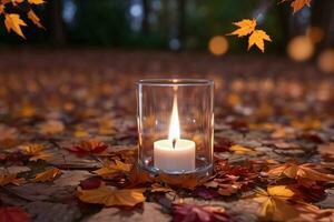 Photo of the candle and fall leaves wallpaper