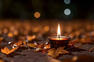 Photo of the candle and fall leaves wallpaper