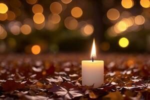 Photo of the candle and fall leaves wallpaper