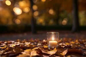 Photo of the candle and fall leaves wallpaper
