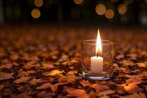 Photo of the candle and fall leaves wallpaper