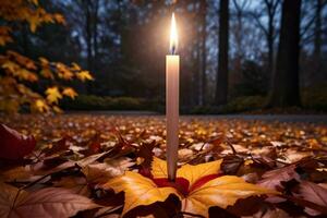 foto de el vela y otoño hojas fondo de pantalla