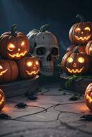 Halloween Cinematic Poster With Skull and Pumpkins Wallpaper photo