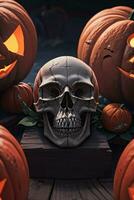 Halloween Cinematic Poster With Skull and Pumpkins Wallpaper photo